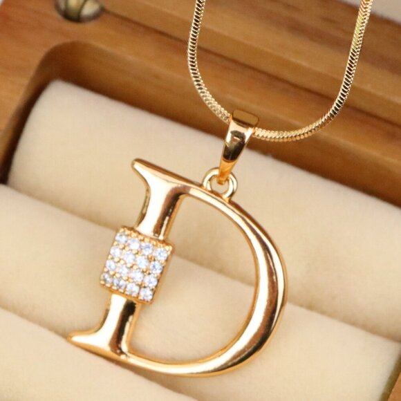 "Rose Gold Plated D Initial Pendant with Sparkling Crystal Detail, XPPT1415 - Picture 1 of 13